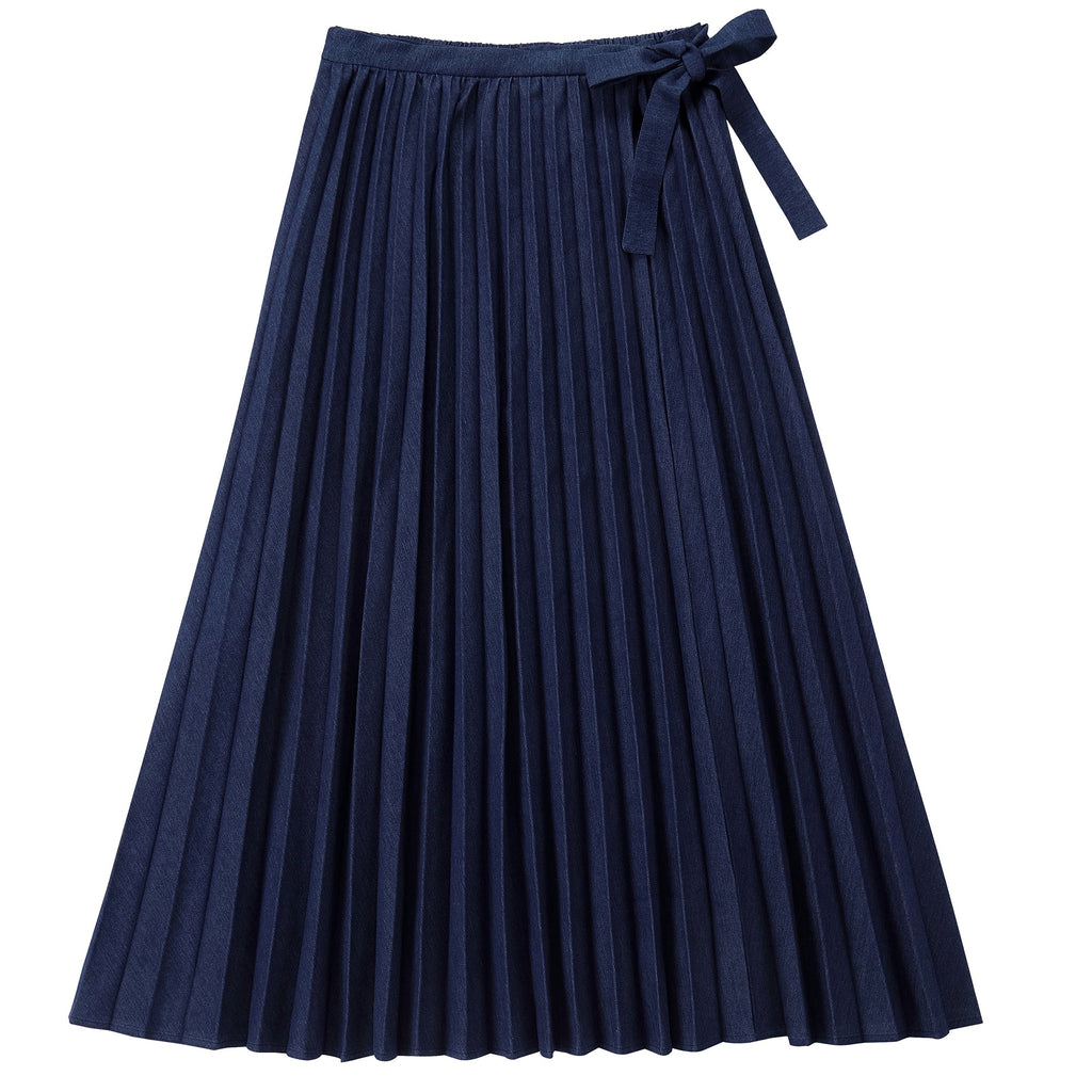 Navy blue pleated wrap skirt store