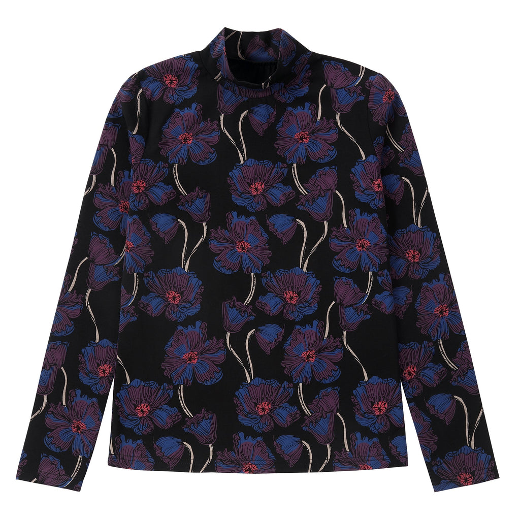 Floral Print Mock Neck T-Shirt