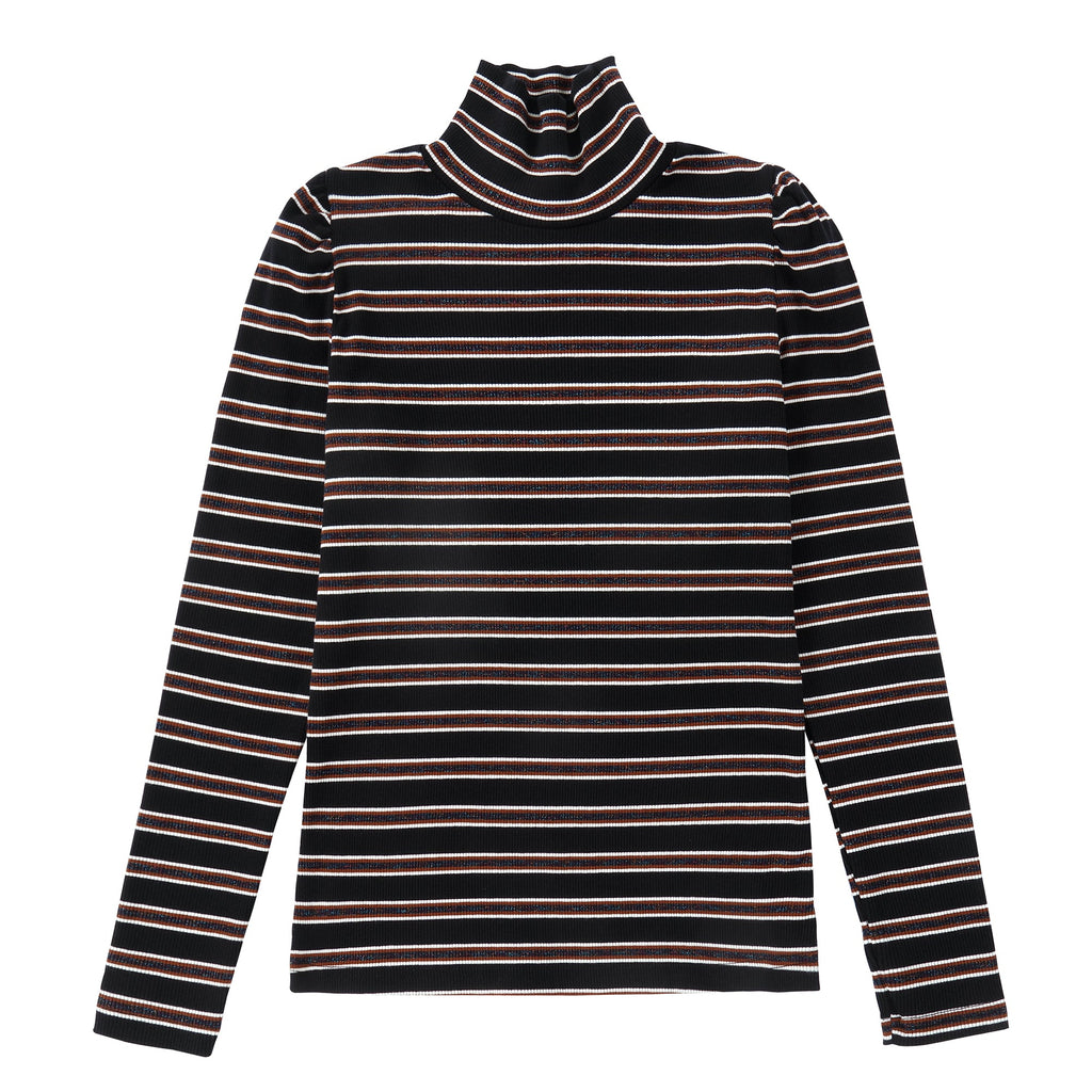 Metallic Striped Mock Neck T-Shirt