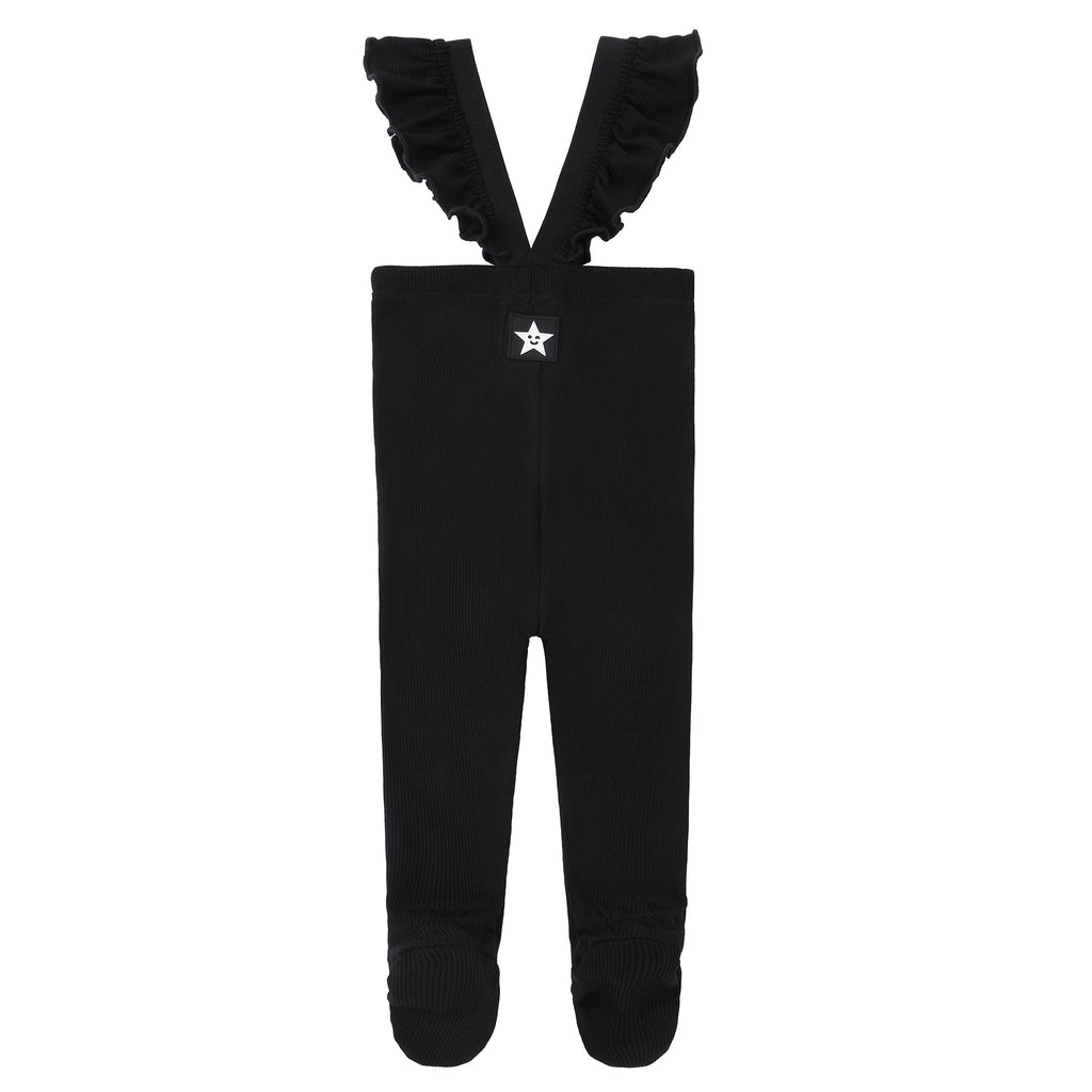 Black Ribbed Ruffle Strap Legging
