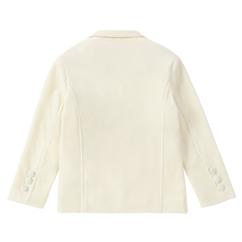 Double Breasted Cream Velvet Emblem Blazer