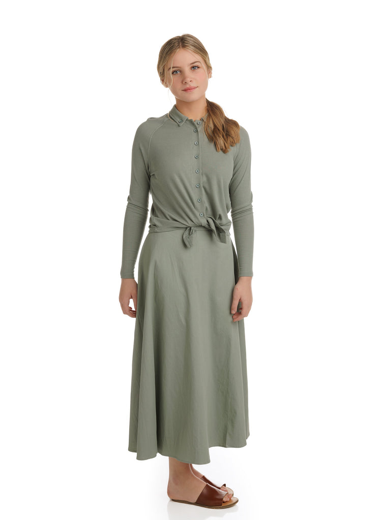 Sage Button Down Ribbed Top