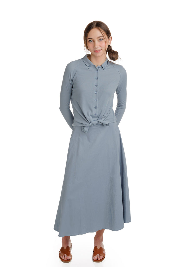 Sky Blue Button Down Ribbed Top