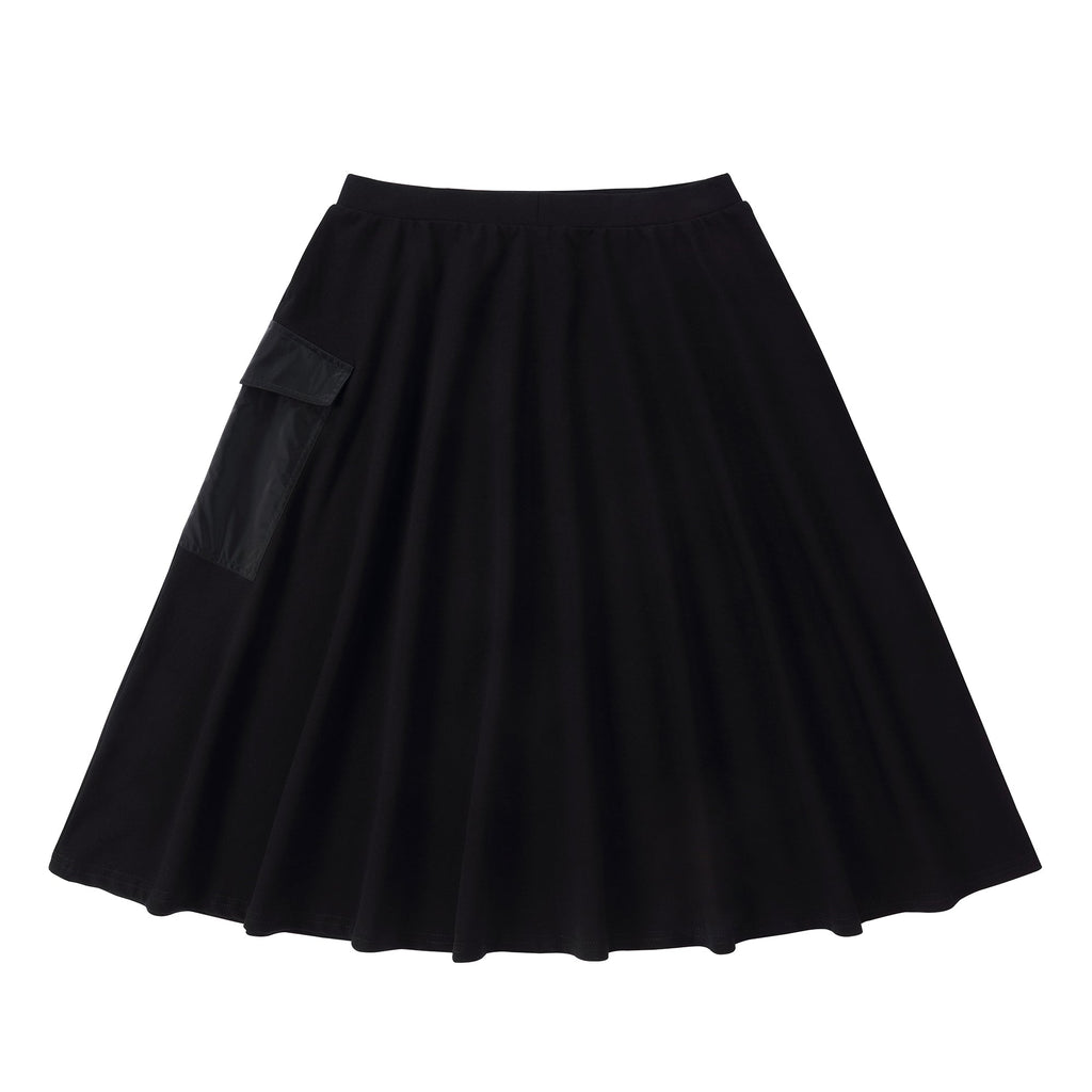 Black Circle Skirt with Nylon Pocket Detail