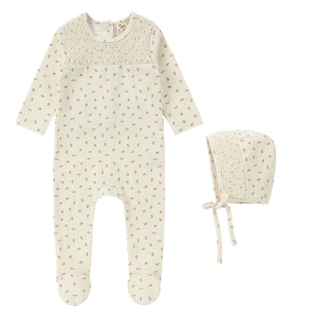 Smocked Pink Floral Footie