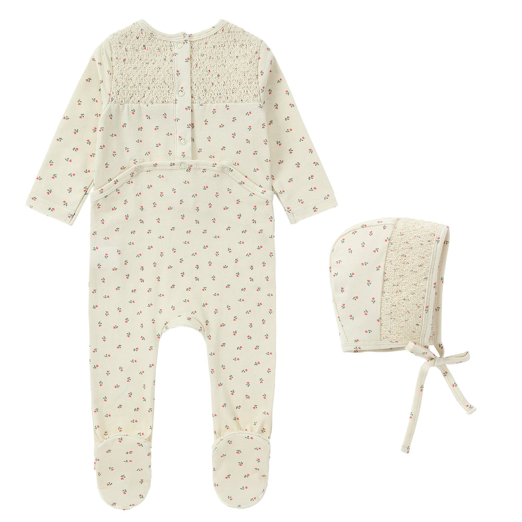 Smocked Pink Floral Footie