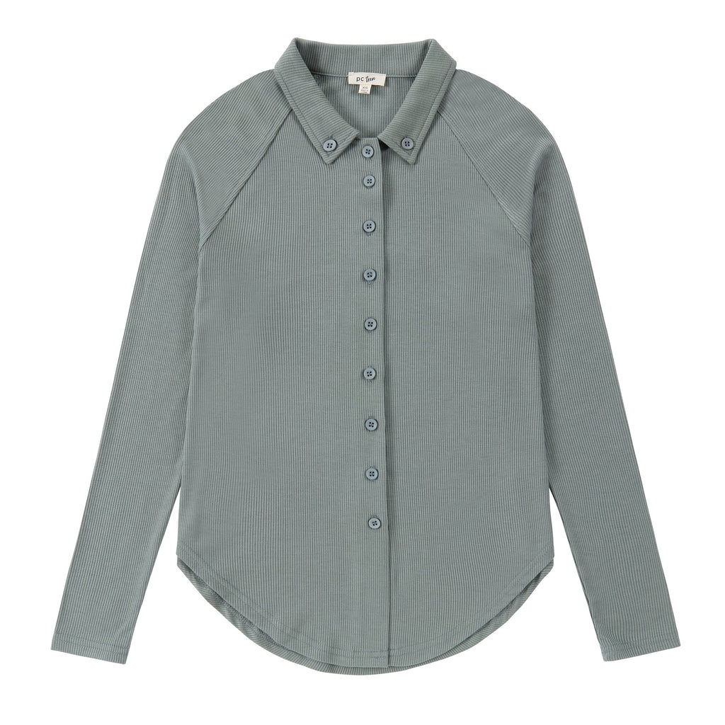 Sage Button Down Ribbed Top