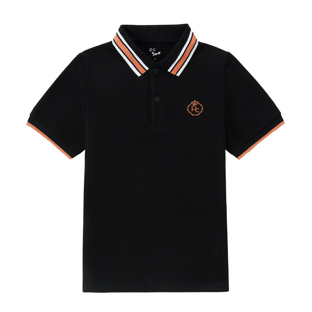 Black Short Sleeve Polo With Orange and White Accents