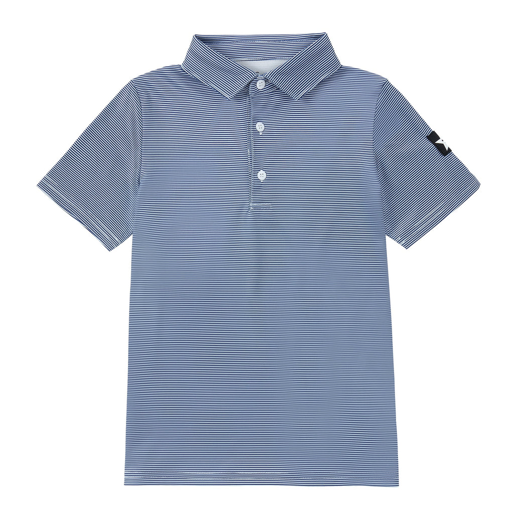 Navy Blue and White Micro Stripe Short Sleeve Polo