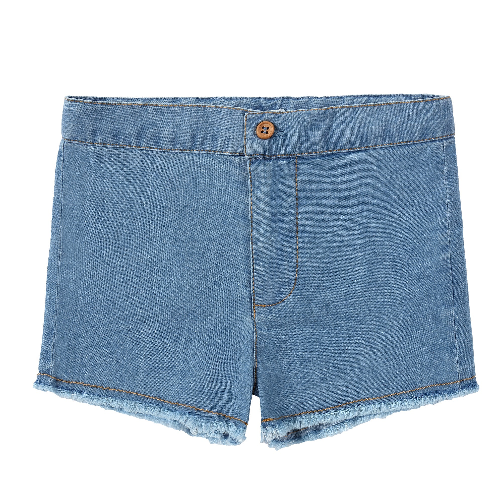 Light Blue Denim Shorts With Fray Detail | Petit Rack