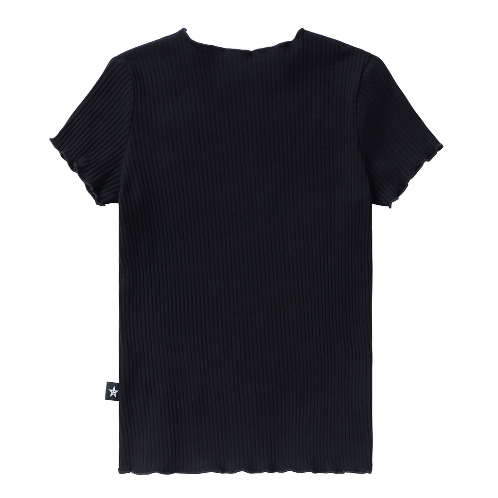 Black Solid Ribbed Tshirt
