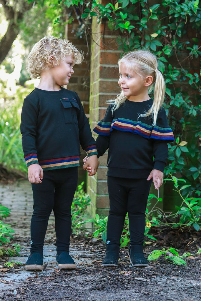 Baby Black Sweatshirt with Multi Color Sweater Ribbing