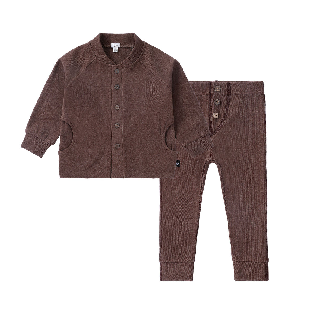 Baby Heather Brown Button Down Set