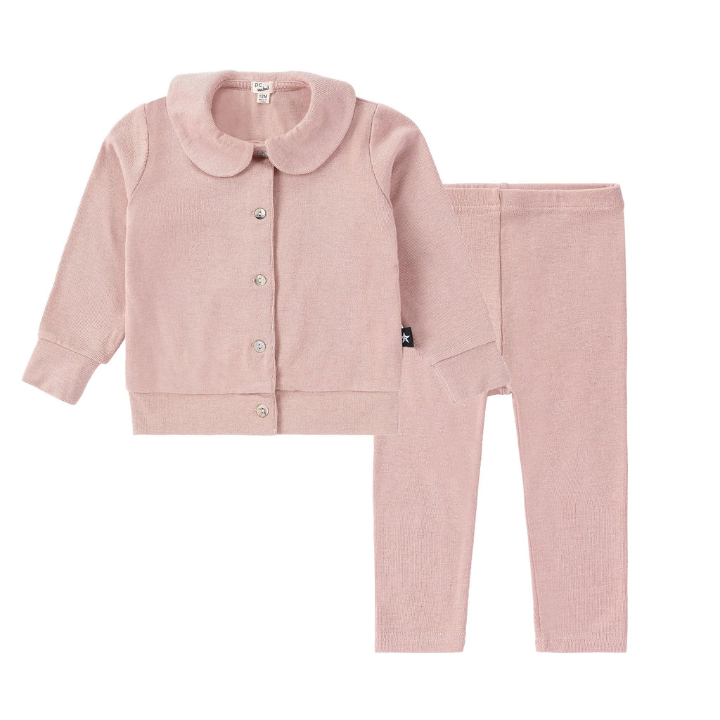 Baby Shimmer Pink Peter Pan Collar Cardigan Shirt Set