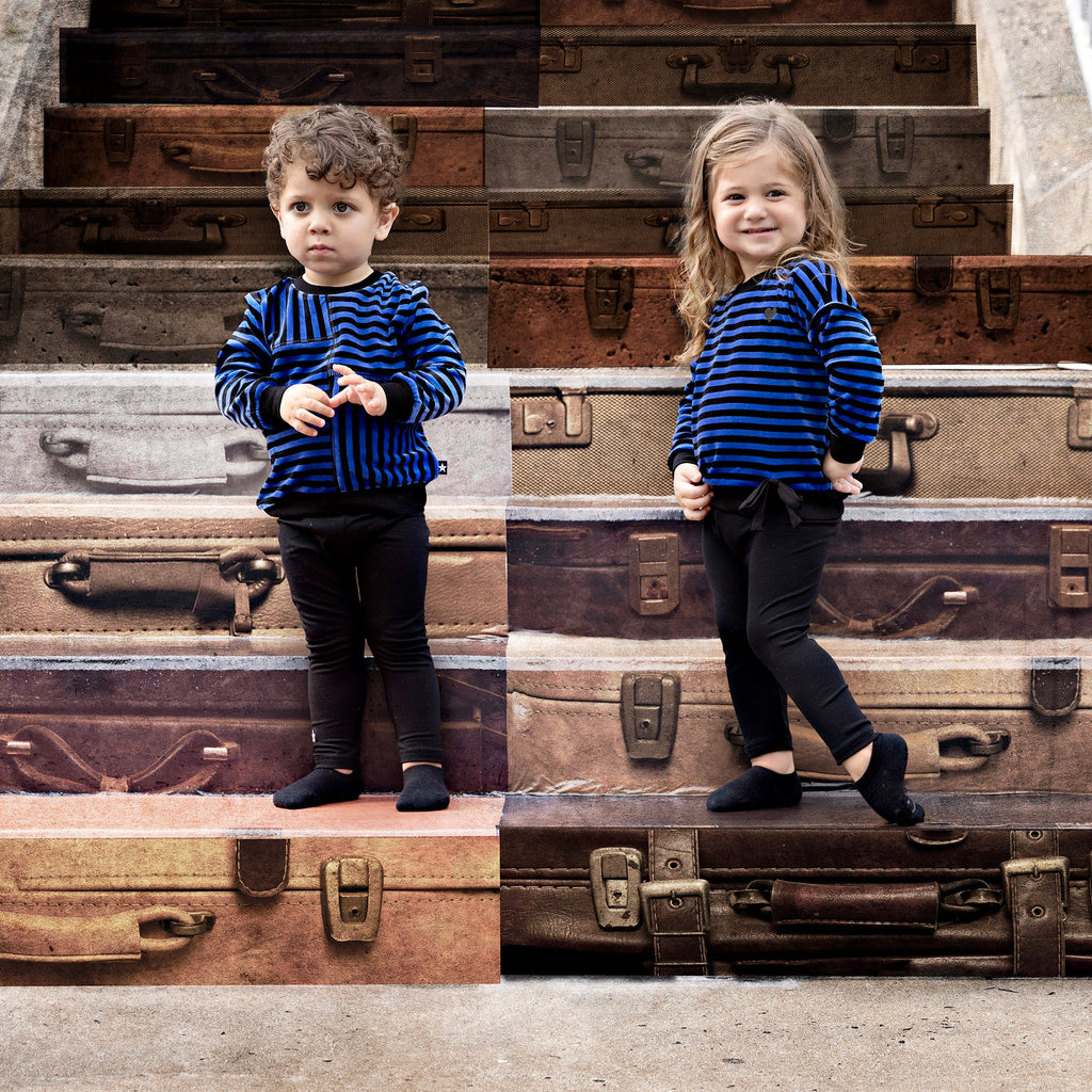 Royal Blue and Black Striped Velour Sweatshirt