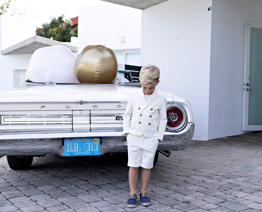 Ivory Stretch Double Breasted Blazer with Gold Buttons