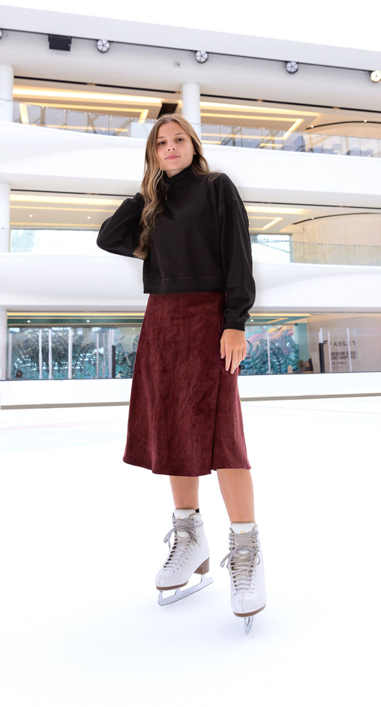 Teens Mulberry Faux Wrap Corduroy Skirt