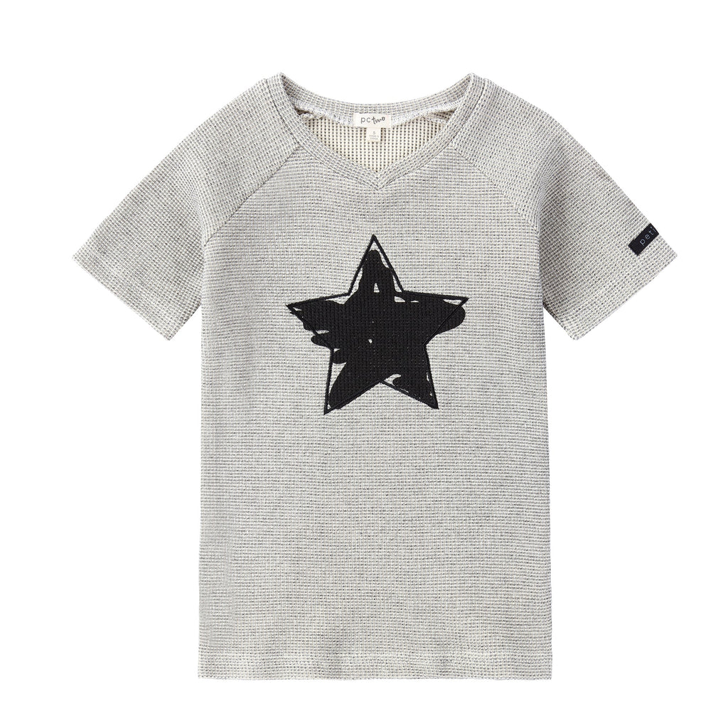 Heather Waffle Off-Set Star Print T-shirt