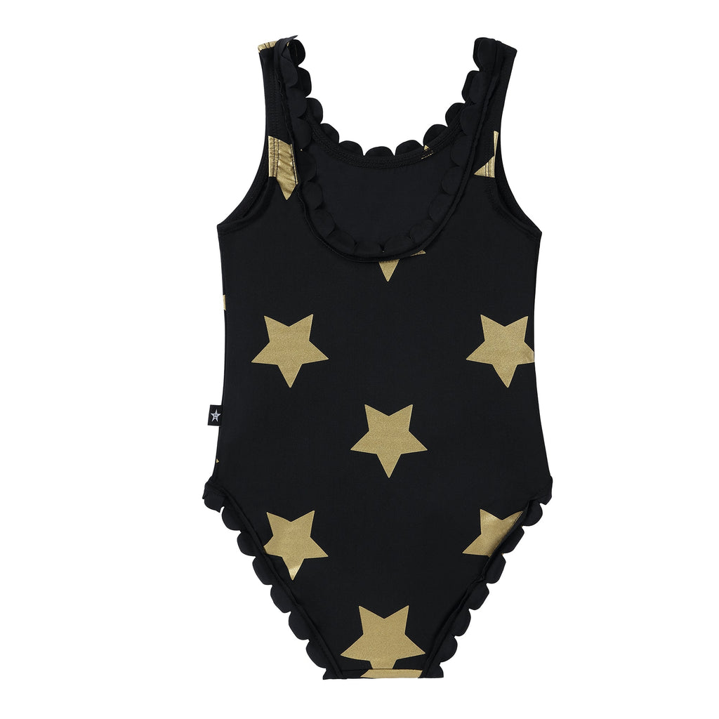 Black Bathing Suit With Gold Star Print
