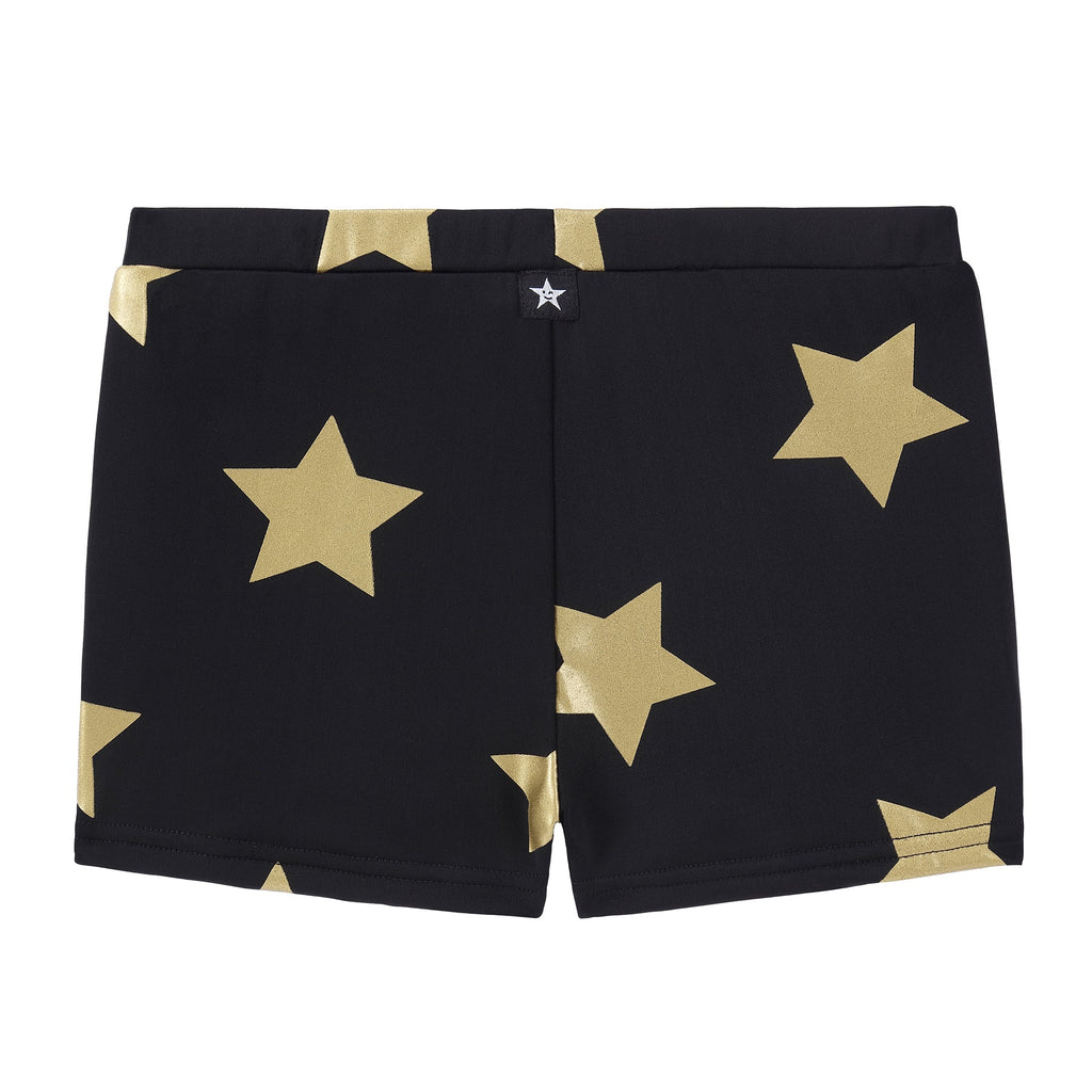 Black Swim Short With Gold Star Print