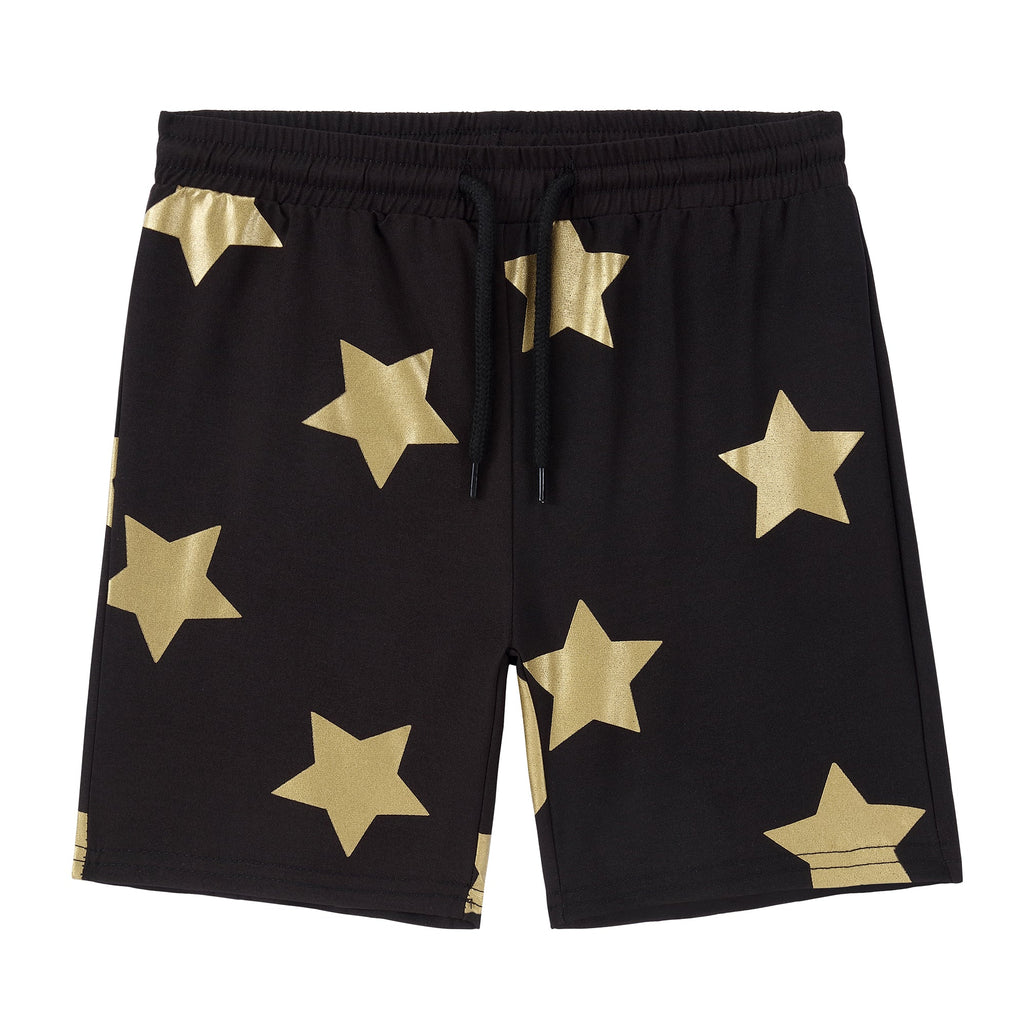 Black Swim Trunk With Gold Star Print