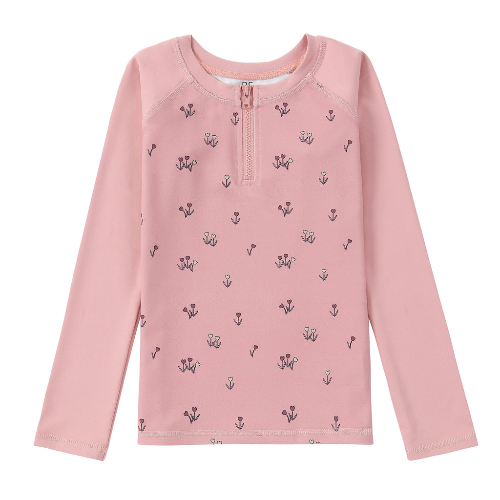 Pink Floral Printed Long Sleeve Rash Guard