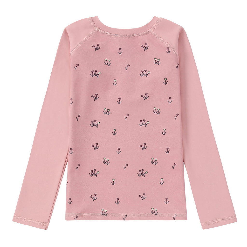 Pink Floral Printed Long Sleeve Rash Guard