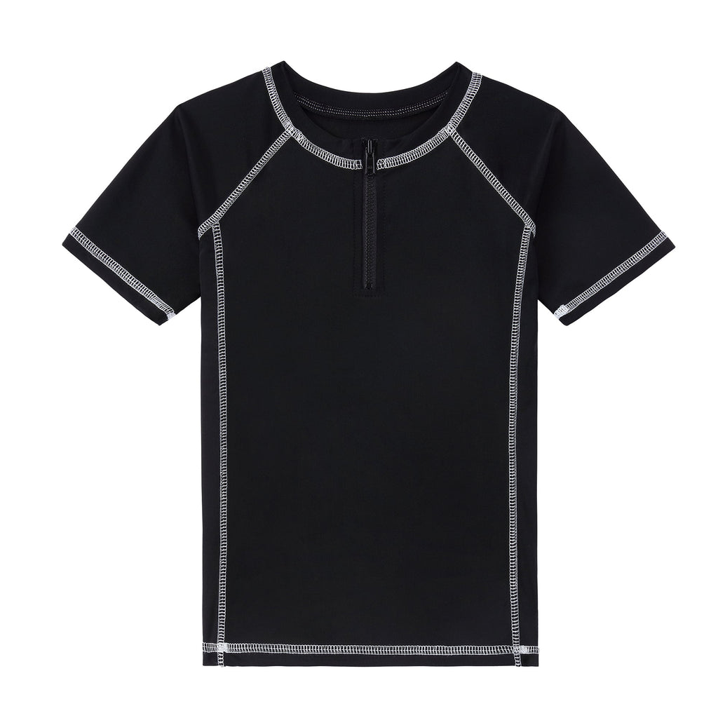Black Rash Guard With White Top Stitching Details