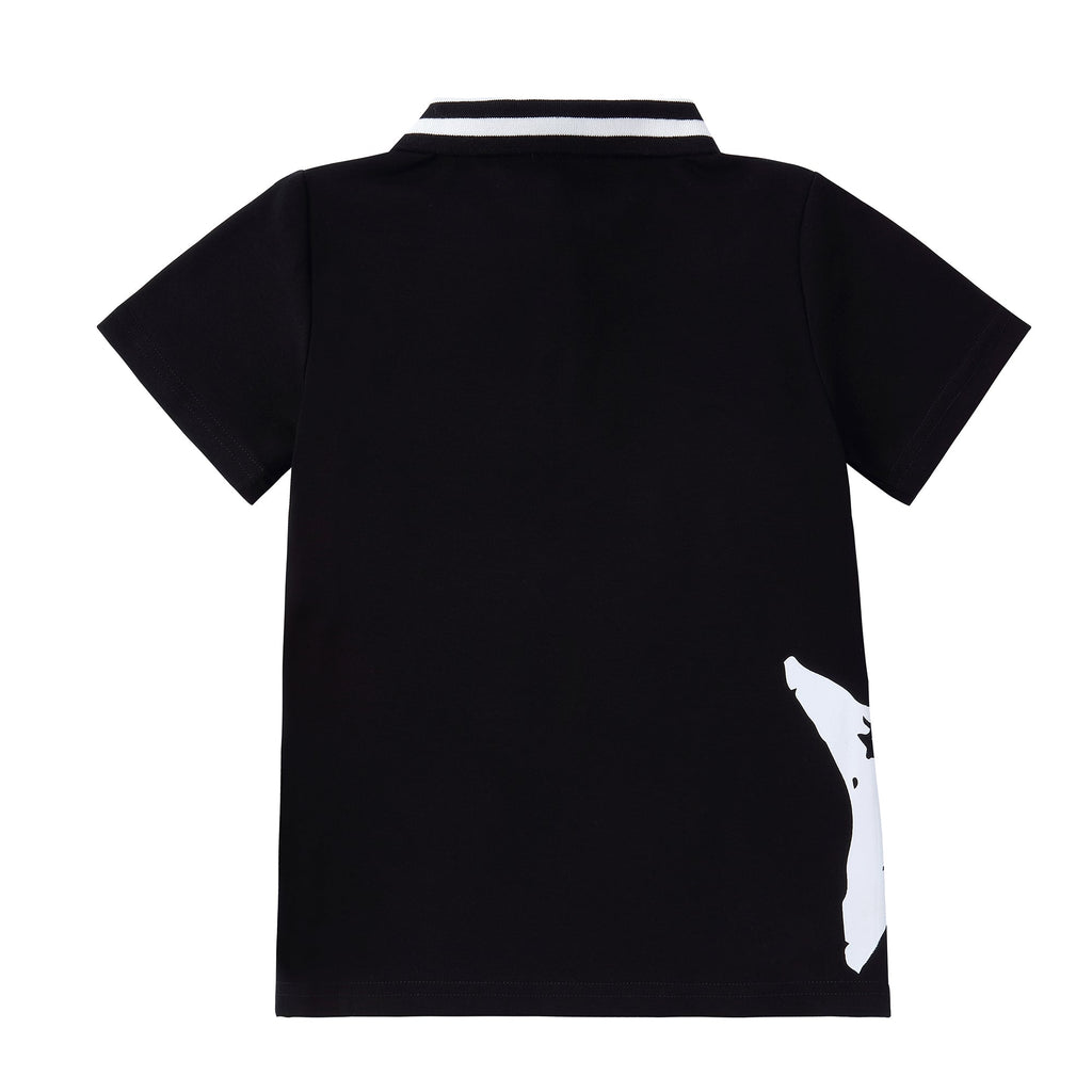 Black Short Sleeve Polo with Star Print