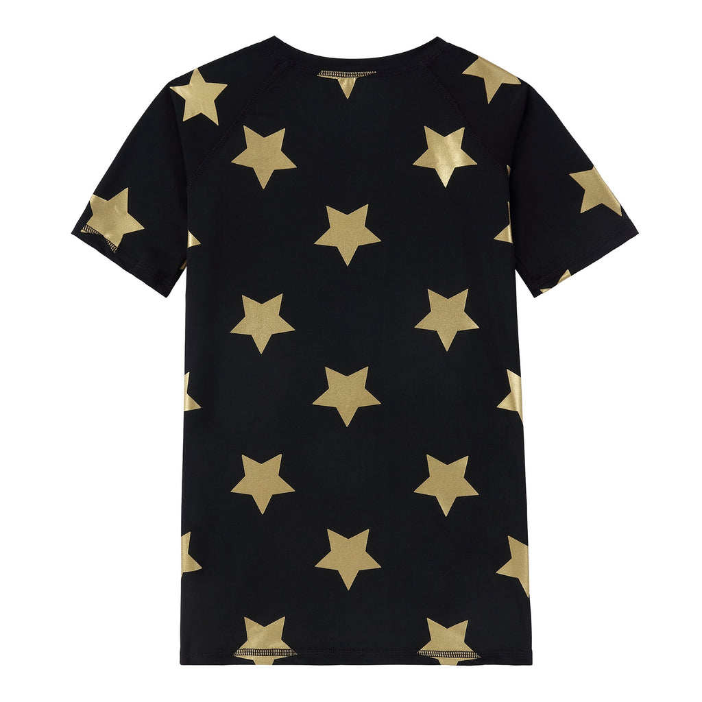 Black Swim Shirt With Gold Star Print