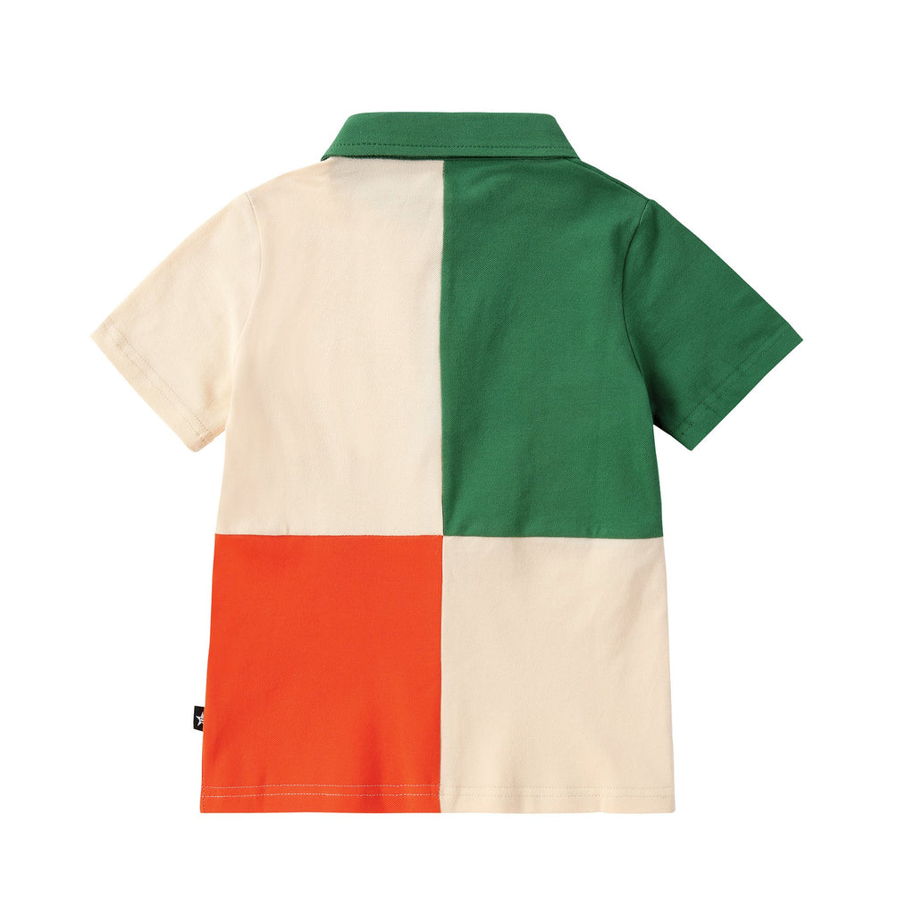 Light Tan, Green and Orange Short Sleeve Color Block Polo