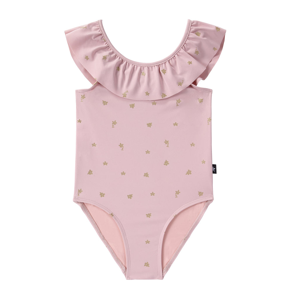 Light Pink Bathing Suit with Gold Floral Print