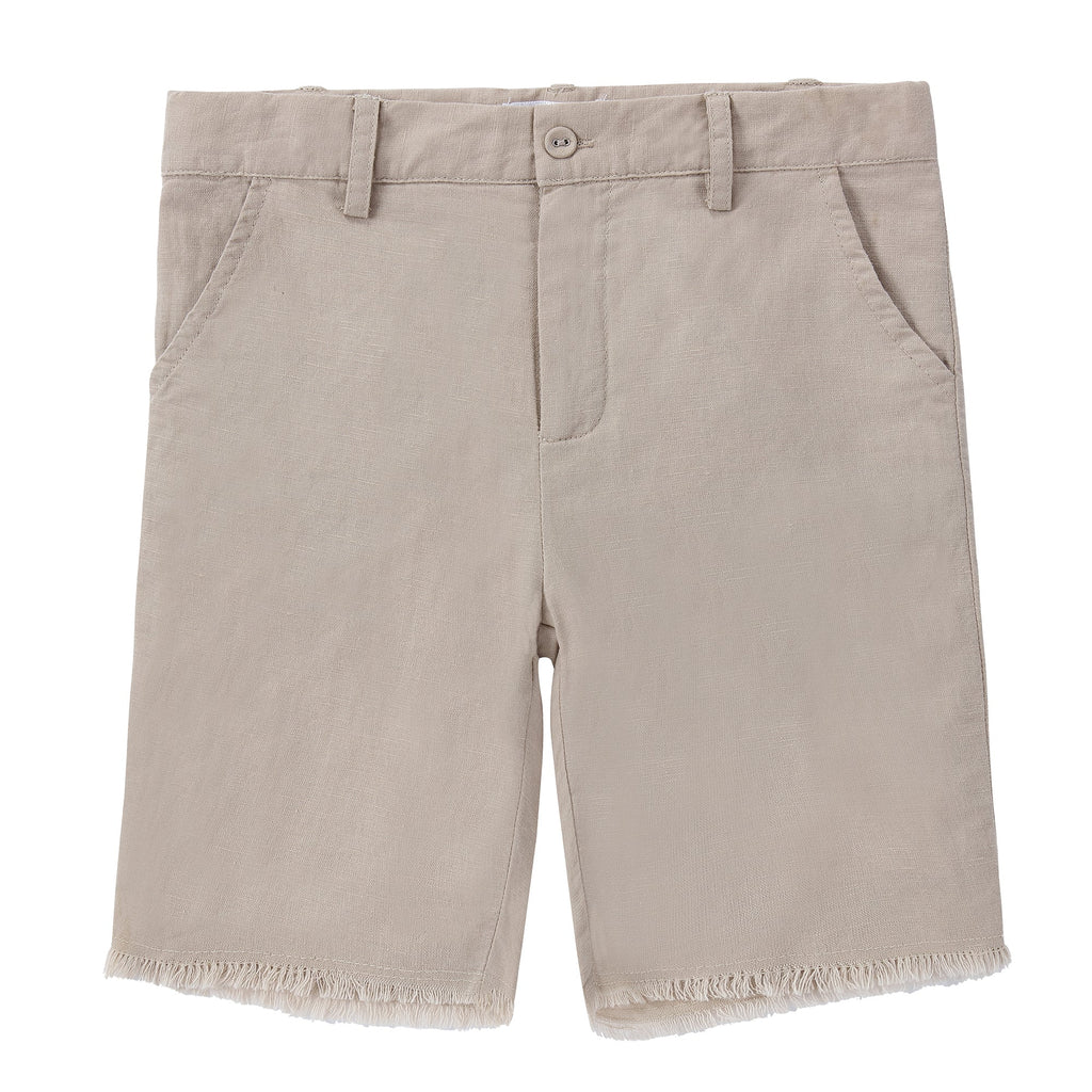 Tan Linen Shorts With Frayed Details