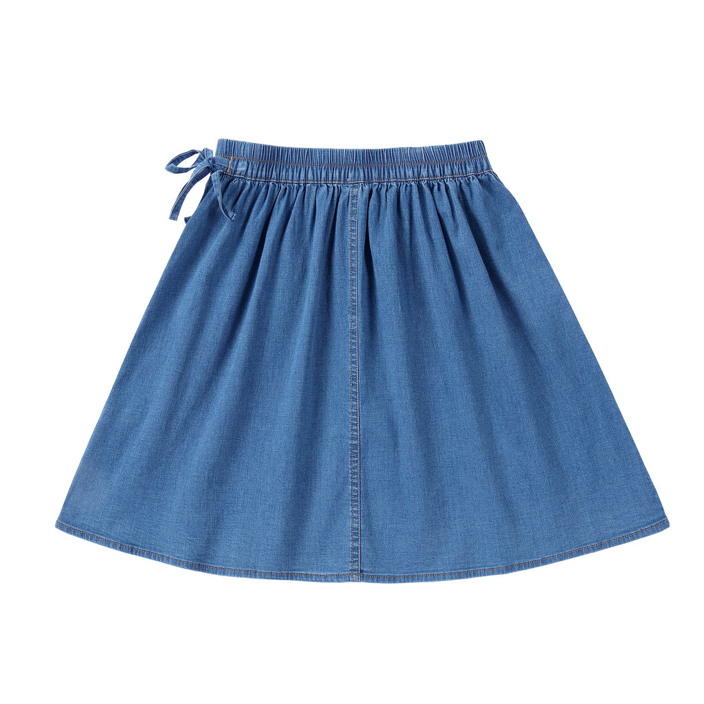 Blue Denim Shirred Waist Skirt