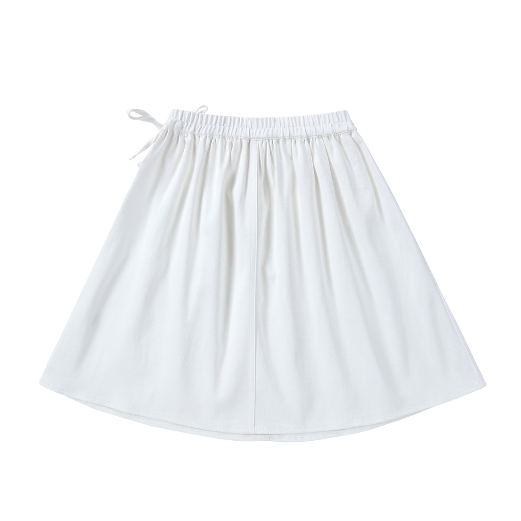 White Denim Shirred Waist Skirt