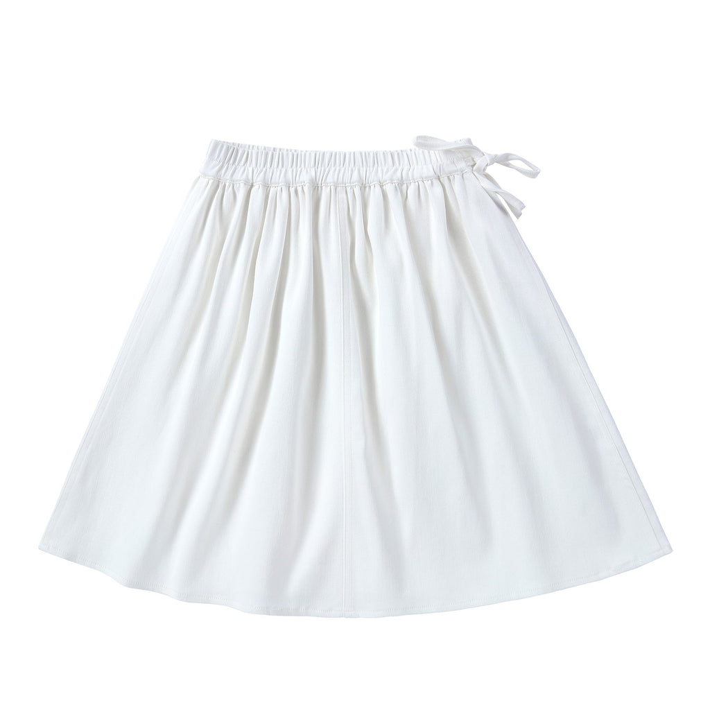 White Denim Shirred Waist Skirt