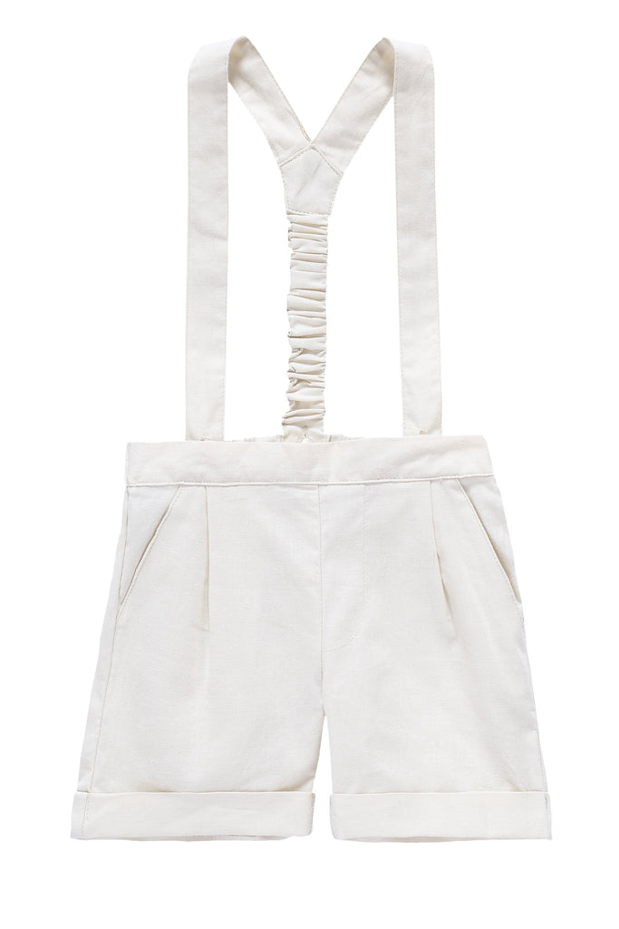 Baby Boys' Suspender Romper in Ivory Petit Rack