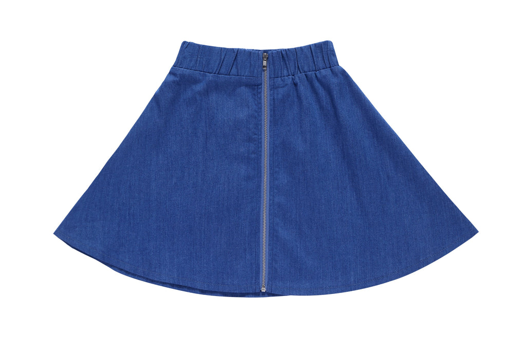 Girls' Zipper Skirt in Blue Denim