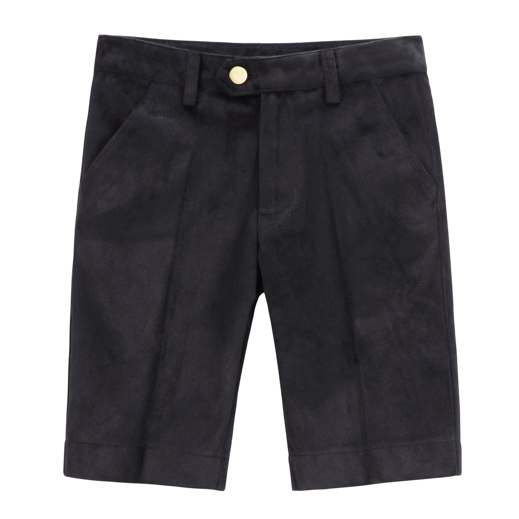 Boys Dress Shorts in Black Velvet with Gold Buttons