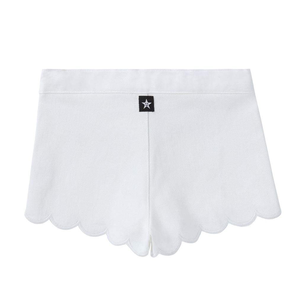 Scalloped Hem Shorts in White Denim