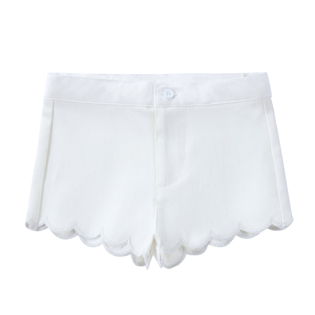 Scalloped Hem Shorts in White Denim