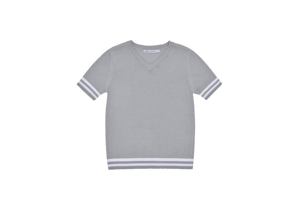 Boys' V-neck Knit Top in Grey