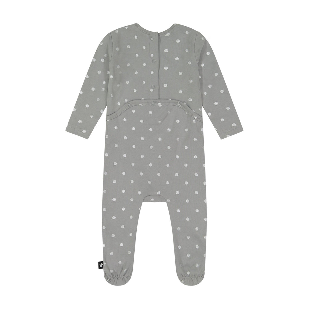 Baby Grey Footie with Silver Dots