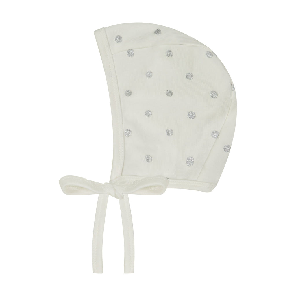 Baby Ivory Tie Hat with Silver Dots