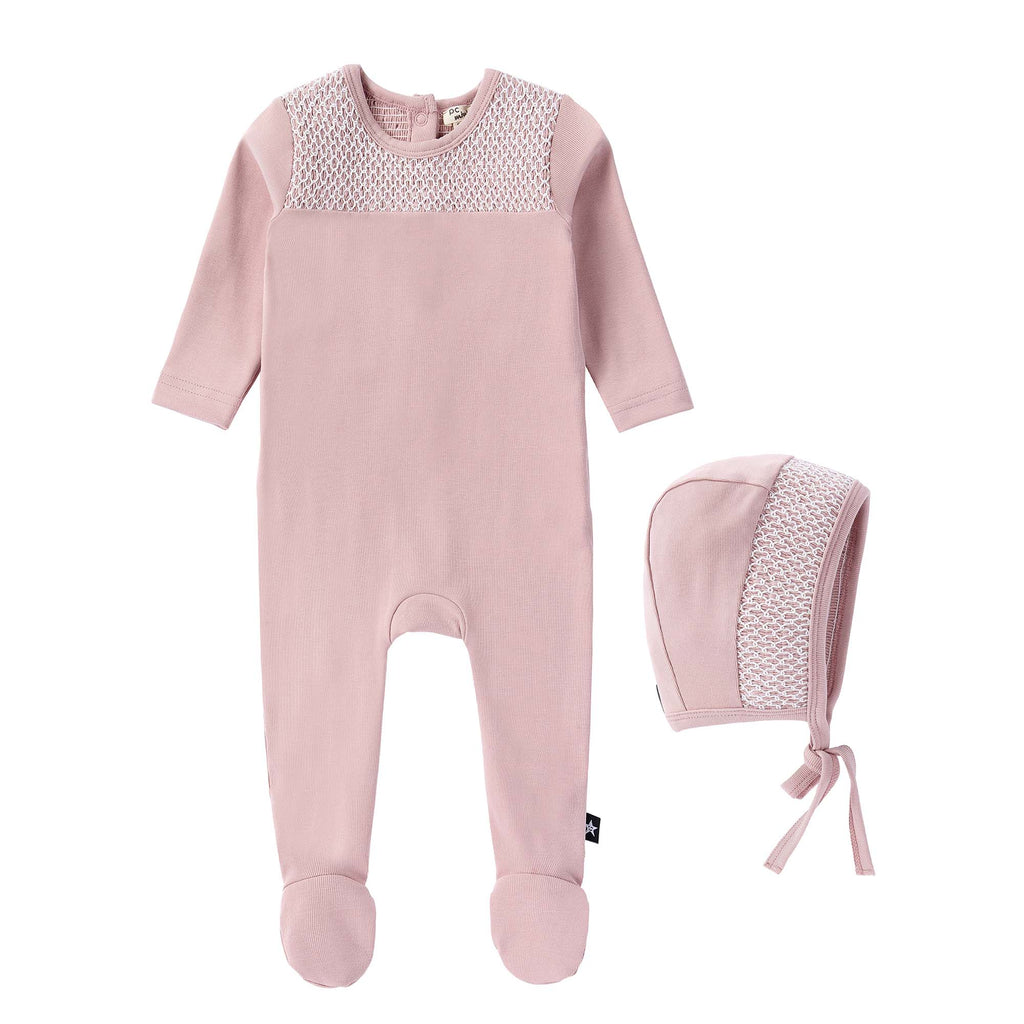 Light Pink Footie with Shirring Detail (With Hat)