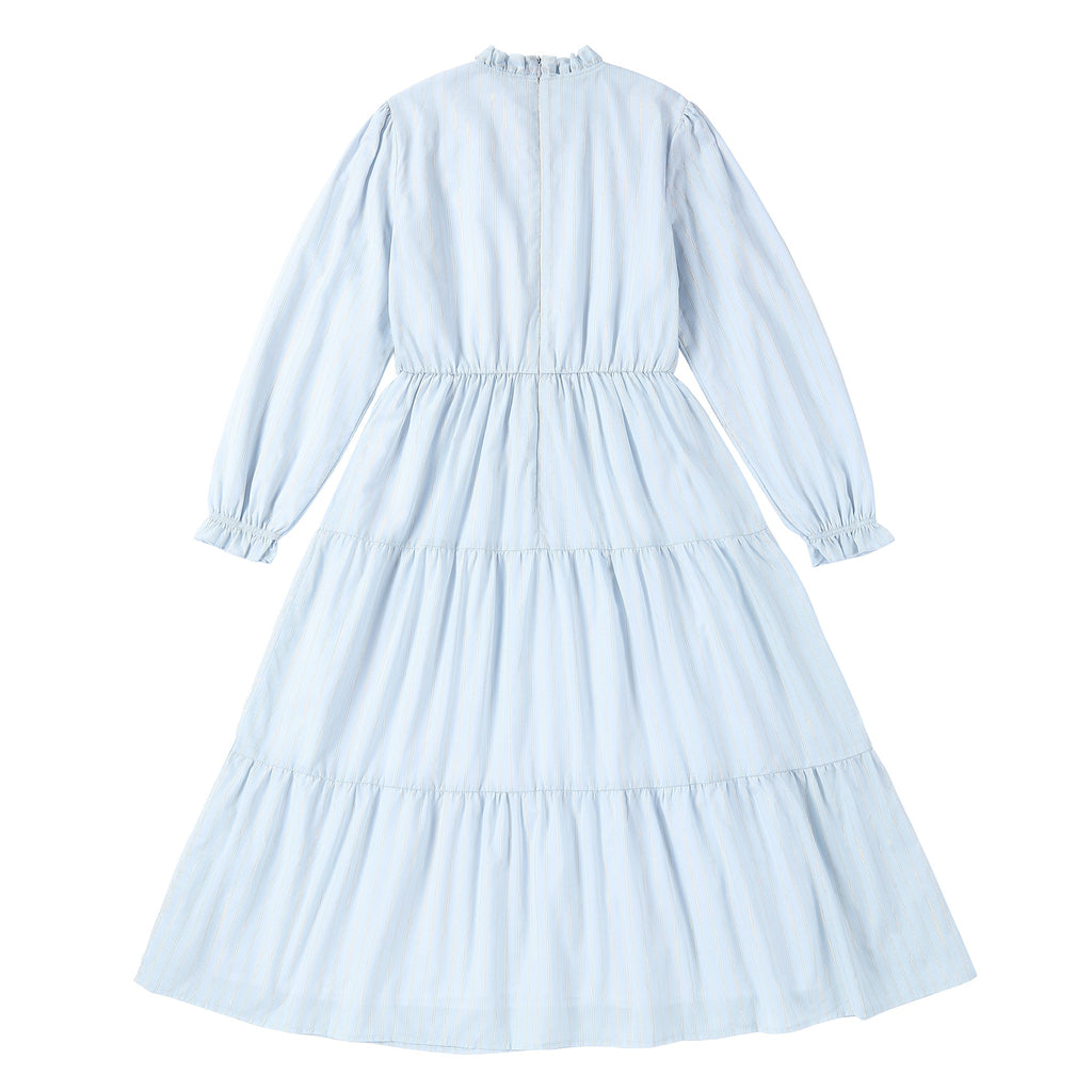 Light Blue and Gold Stripe Tiered Dress