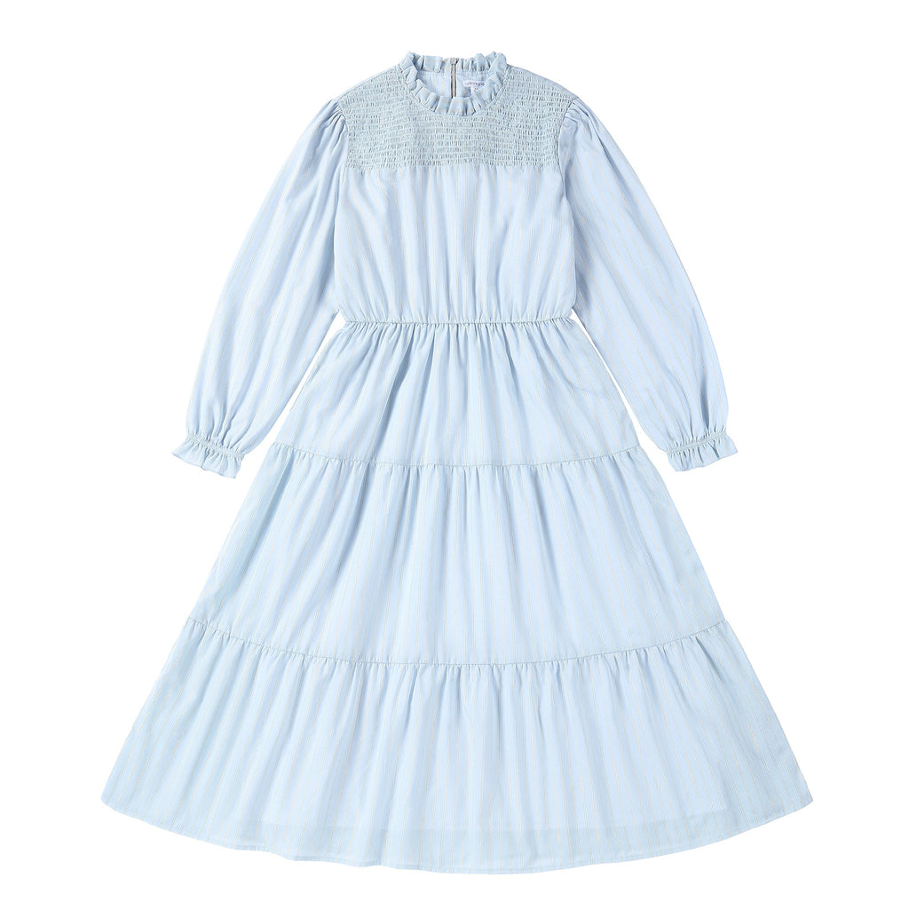 Light Blue and Gold Stripe Tiered Dress