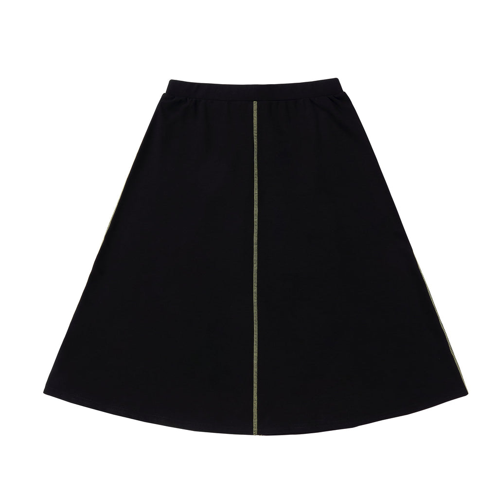Black A-line Skirt with Yellow Outside Seams