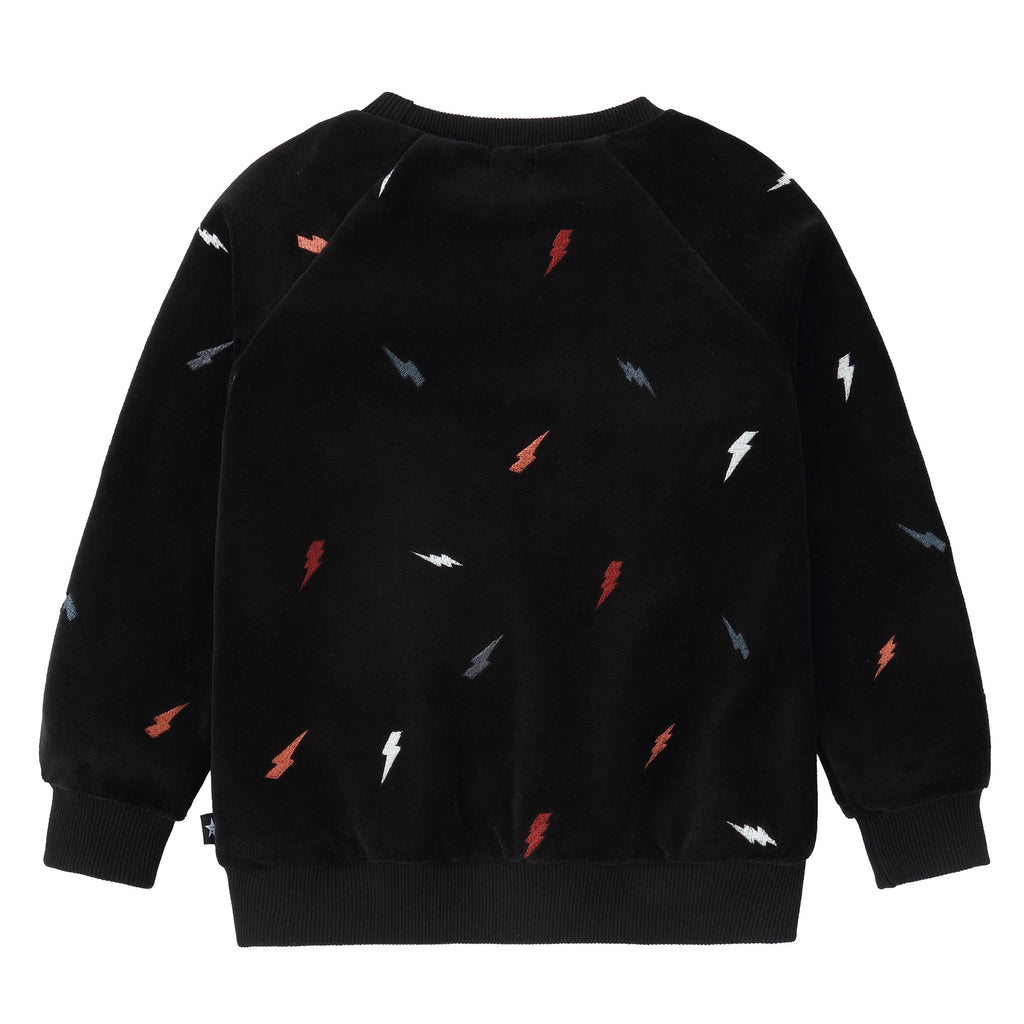 Black Velour Sweatshirt With Embroidered Lightning Bolts