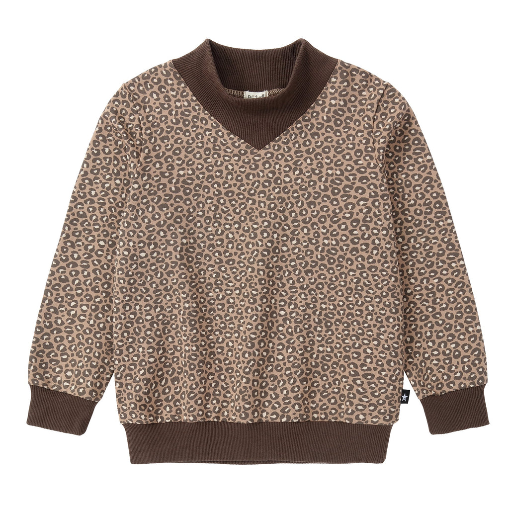 Cheetah Print Sweatshirt With Pointed Mock Neck